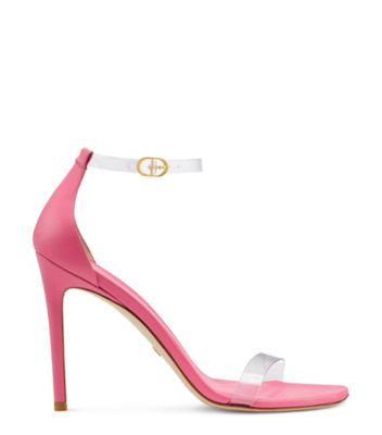 Stuart Weitzman,Nudistcurve 100 Strap Sandal,Sandal,PVC & leather,India Pink/Clear,Front View