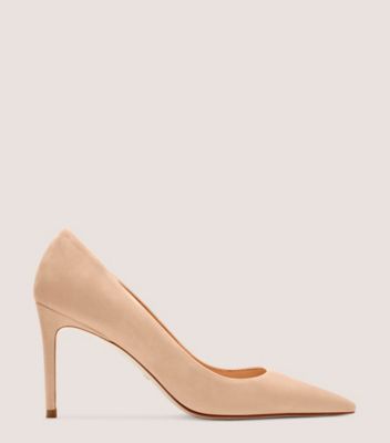 Stuart Weitzman,STUART 85 PUMP,Leather,Suede,Pumps,Traction,Cocktail,Beige,Front View