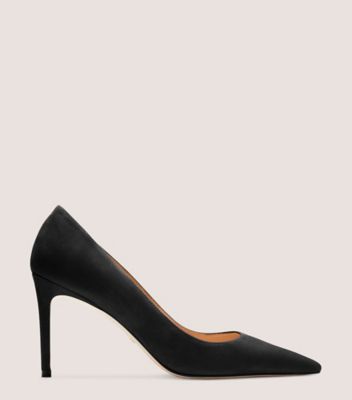 Stuart Weitzman,STUART 85 PUMP,Leather,Suede,Pumps,Traction,Cocktail,Black,Front View