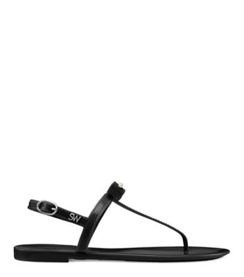 Stuart Weitzman,Jelly à boucle Pearlstud,Sandal,Caoutchouc brillant,Noir,Front View