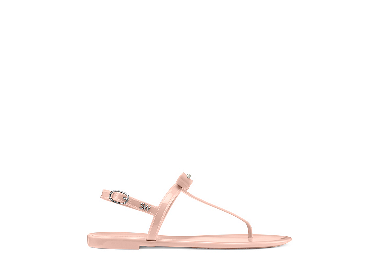 Stuart Weitzman,Pearlstud Bow Jelly,Sandal,Shine rubber,Poudre,Front View