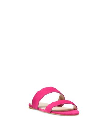 Stuart Weitzman,Santorini Scallop Slide Sandal,Slide,Suede,Peonia Hot Pink,Side View