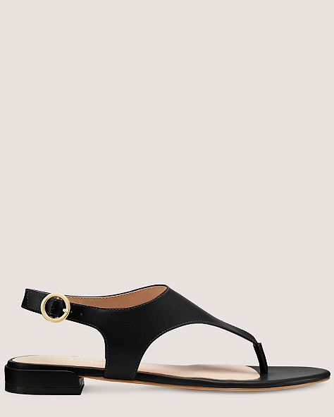 Stuart Weitzman,Santorini Flat Sandal,Sandal,Smooth Leather,Black,Front View