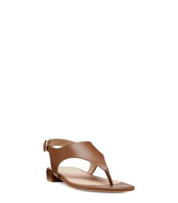 Stuart Weitzman,Santorini Flat Sandal,Sandal,Smooth Leather,Camel