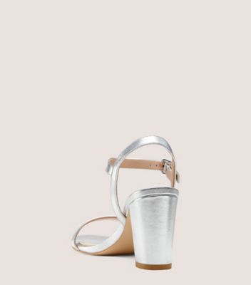 Stuart Weitzman,Dancer 75 Block Sandal,Sandal,Metallic leather,Silver,Back View