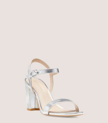 Stuart Weitzman,DANCER 75 BLOCK SANDAL,Leather,Rubber,Sandals,Formal,Metallic,Silver,Side View