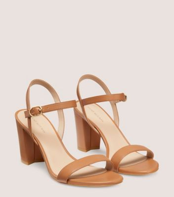 Stuart Weitzman,DANCER 75 BLOCK SANDAL,Sandal,Nappa Leather,Almond,Angle View