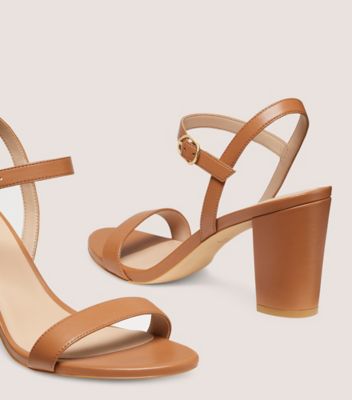 Stuart Weitzman,DANCER 75 BLOCK SANDAL,Leather,Rubber,Nappa Leather,Sandals,Day Party,Brown