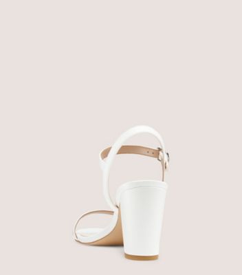 Stuart Weitzman,DANCER 75 BLOCK SANDAL,Leather,Rubber,Nappa Leather,Sandals,Day Party,White,Back View