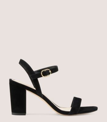 Stuart Weitzman,DANCER 75 BLOCK SANDAL,Sandal,Suede,Black,Front View