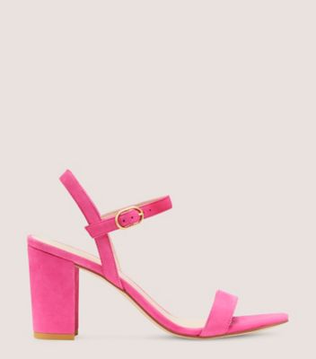 Stuart Weitzman,DANCER 75 BLOCK SANDAL,Sandal,Suede,Peonia Hot Pink,Front View