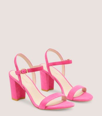 Stuart Weitzman,DANCER 75 BLOCK SANDAL,Sandal,Suede,Peonia Hot Pink