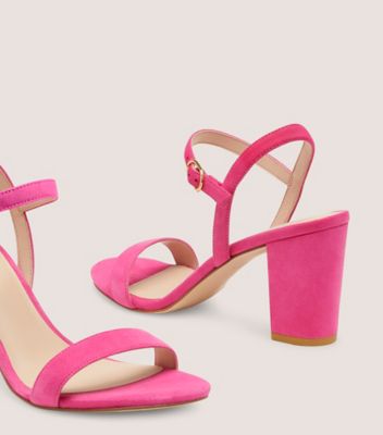 Stuart Weitzman,DANCER 75 BLOCK SANDAL,Sandal,Suede,Peonia Hot Pink