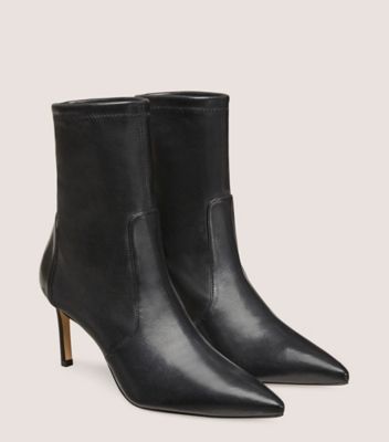 Stuart Weitzman,POLISH CITY 75 STRETCH BOOTIE,Leather,Rubber,Nappa Leather,Bootie,Flexible,Cocktail,Black,Angle View