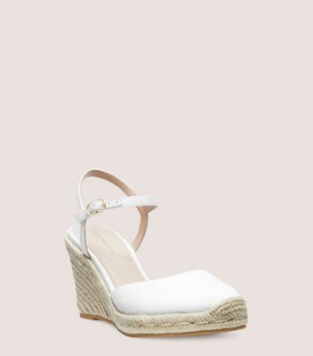 Stuart Weitzman,Mykonos Closed-Toe Espadrille Wedge,Sandal,Cotton canvas,Cream,Side View