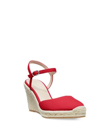 Stuart Weitzman,Mykonos Closed-Toe Espadrille Wedge,Sandal,Cotton canvas,Red,Side View