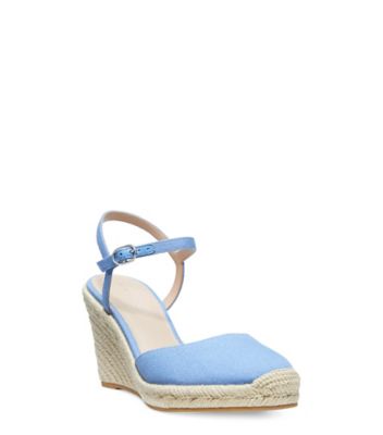 Stuart Weitzman,Espadrille à talon compensé et pointe fermée Mykonos,Sandal,Toile de coton,Pervenche