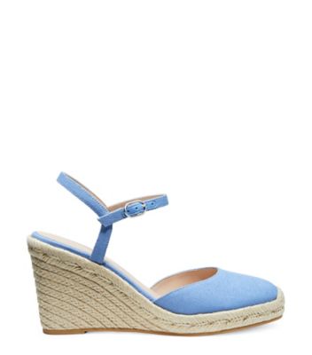 Stuart Weitzman,Espadrille à talon compensé et pointe fermée Mykonos,Sandal,Toile de coton,Pervenche