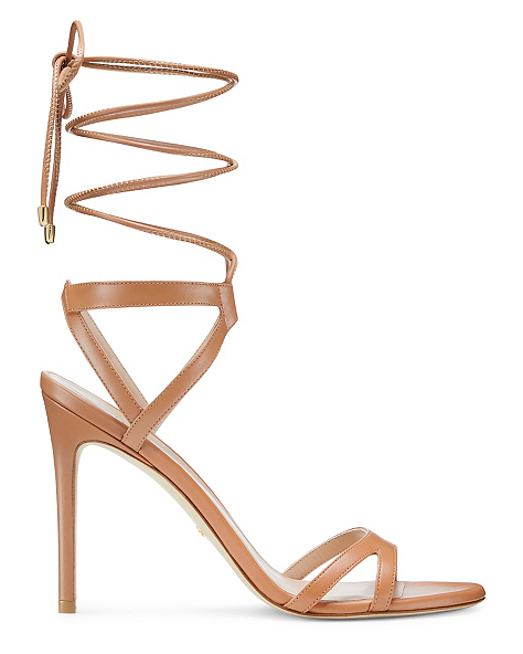 Stuart Weitzman,Sandal,Lacquered Nappa Leather,Tan,Front View