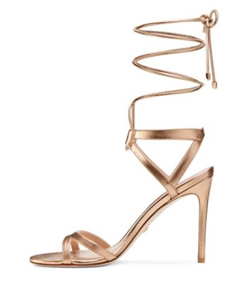 Stuart Weitzman,SANDALE LACÉE SOIREE 100,Sandal,Cuir métallique liquide,Or