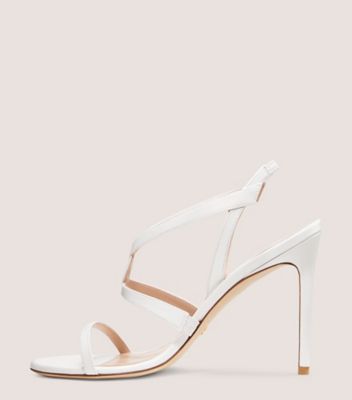 Stuart Weitzman,Soiree 100 Strappy Sandal,Sandal,Lacquered Nappa Leather,White