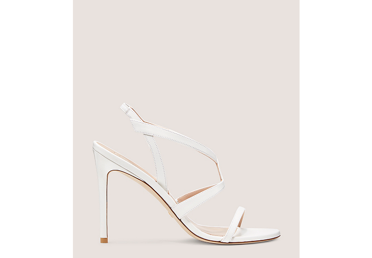 Stuart Weitzman,Soiree 100 Strappy Sandal,Sandal,Lacquered Nappa Leather,White,Front View