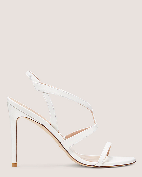 Stuart Weitzman,Soiree 100 Strappy Sandal,Sandal,Lacquered Nappa Leather,White,Front View