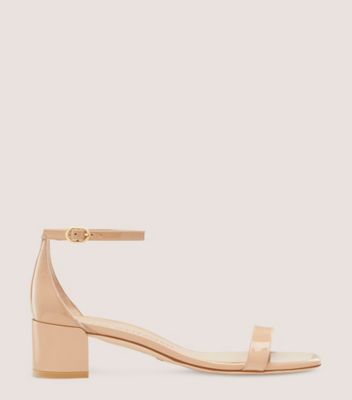 Stuart Weitzman,Nudistcurve 35 Block Sandal,Sandal,Patent leather,Adobe Beige,Front View