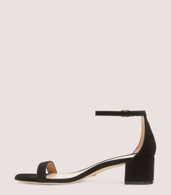 Stuart Weitzman,NUDISTCURVE 35 BLOCK SANDAL,Suede,Leather,Sandals,Foam,Traction,Day Party,Black