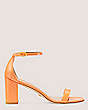 Stuart Weitzman,Nudistcurve 75 Block Sandal,Sandal,Patent leather,Clementine,Front View