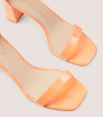 Stuart Weitzman,Sandale à talon bloc Nudistcurve 75,Sandal,Cuir verni,Clémentine