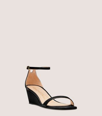 Stuart Weitzman,NUDISTCURVE 50 WEDGE,Leather,Sandals,Cut Out,Traction,Day Party,Black,Side View