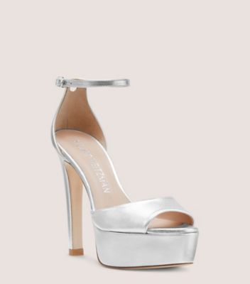 Stuart Weitzman,DISCOPLATFORM SANDAL,Leather,Sandals,Traction,Party,Metallic,Silver,Side View