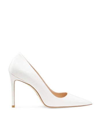 Stuart Weitzman,ESCARPIN STUART 100,Pump,Cuir verni,Blanc