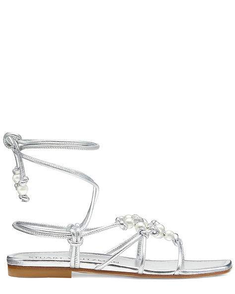 PEARL KNOT LACE-UP SANDAL, Silver, ProductTile