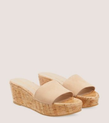 Stuart Weitzman,Summer Wedge,Slide,Suede & cork,Adobe Beige