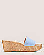 Stuart Weitzman,Mule estivale à talon compensé,Slide,Suède et liège,Centaurée bleuet,Front View