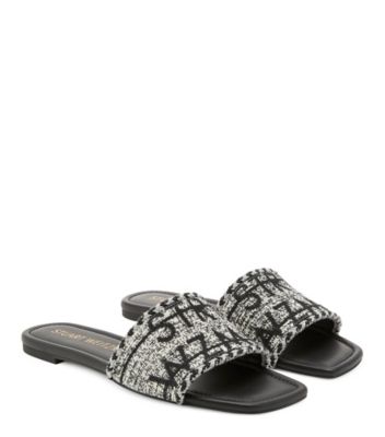 Stuart Weitzman,SUMMER SLIDE SANDAL,Woven,Leather,Rubber,Slides,Braided,Cushioned,Casual,Multi Color,Angle View