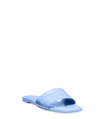 Stuart Weitzman,SANDALE CLAQUETTE ESTIVALE,Slide,Cuir embossé en crocodile,Centaurée bleuet,Side View