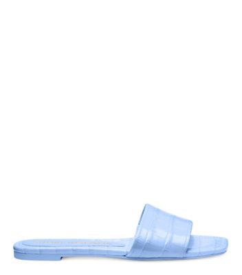 Stuart Weitzman,SANDALE CLAQUETTE ESTIVALE,Slide,Cuir embossé en crocodile,Centaurée bleuet,Front View
