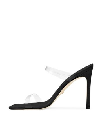 Stuart Weitzman,Sandale à bout carré Aleena 100,Slide,PVC et suède,Transparent/noir