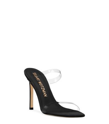 Stuart Weitzman,Sandale à bout carré Aleena 100,Slide,PVC et suède,Transparent/noir,Side View