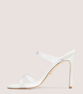 Stuart Weitzman,ALEENA 100 SQUARE-TOE SANDAL,Slide,PVC & leather,Clear & White