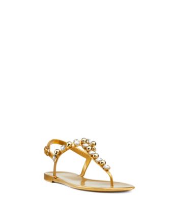 Stuart Weitzman,Goldie Crystal Jelly Sandal,Sandal,Metallic rubber,Gold,Side View