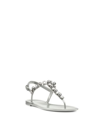 Stuart Weitzman,Goldie Crystal Jelly Sandal,Sandal,Metallic rubber,Silver,Side View