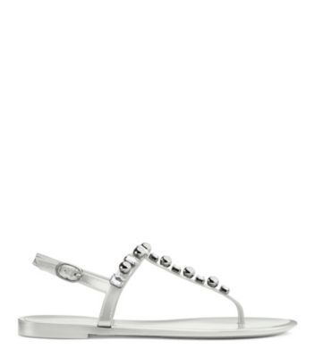 Stuart Weitzman,Goldie Crystal Jelly Sandal,Sandal,Metallic rubber,Silver,Front View