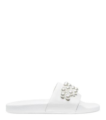 Stuart Weitzman,Goldie Pool Slide Sandal,Slide,Smooth Leather,White,Front View