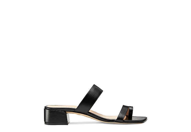 Stuart Weitzman,Maisie 35 Toe Ring Sandal,Slide,Leather,Black,Front View