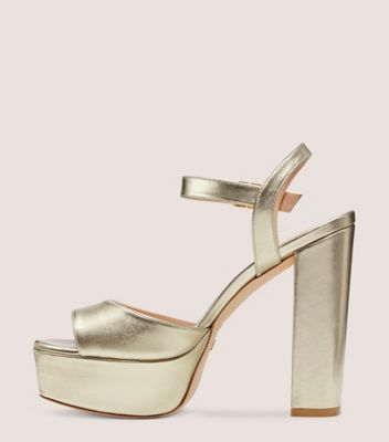 Stuart Weitzman,RYDER 95 PLATFORM SANDAL,Leather,Sandals,Traction,Party,Gold,Metallic