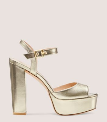 Ryder 95 Platform Heel Metallic Leather Sandal | Stuart Weitzman